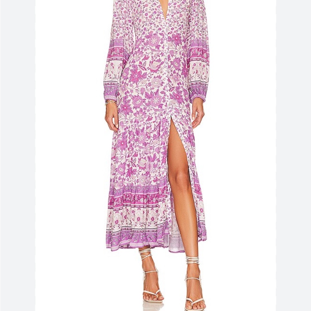 Spell Mossy Floral Long Sleeve Maxi Dress with Side Slit Sz M